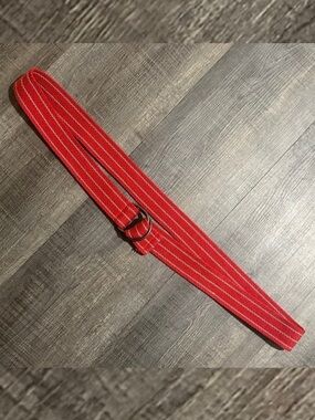 Men’s 46” GUESS Red & Beige Striped Belt with D-Ring Buckle